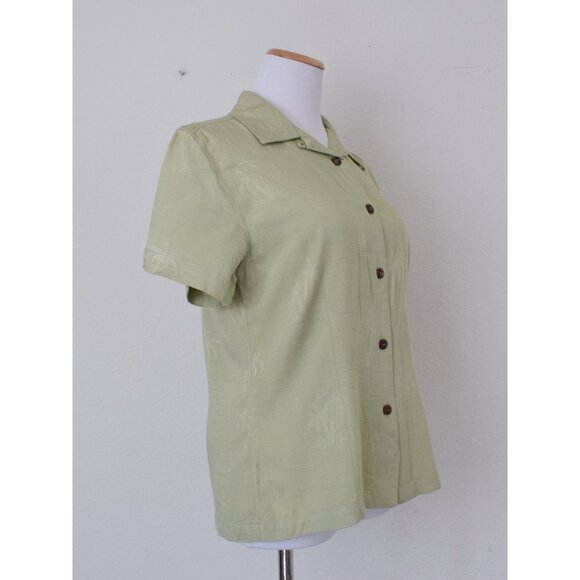 Port Authority Island Series Ladies Green Small Palm Tree Jaquard Camp Shirt NWT - Picture 4 of 9